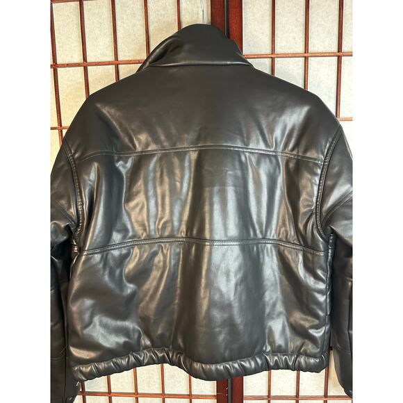Ashley by 26 International women black faux leather puffer jacket cropped shiny - Picture 6 of 9
